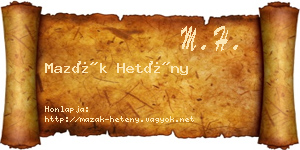 Mazák Hetény névjegykártya
